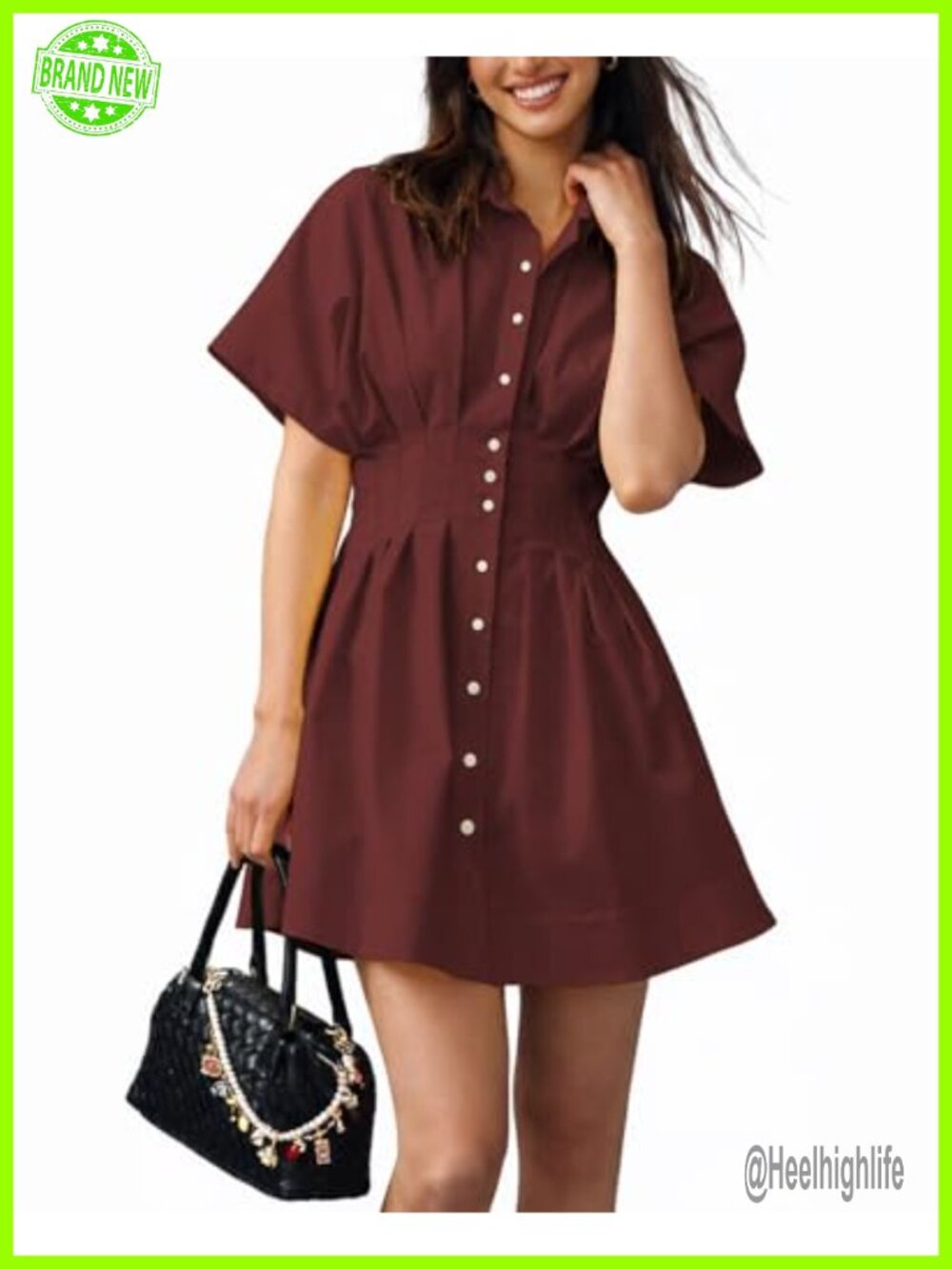 Mini Shirt Dress Button Down Collared Short Sleeve Casual